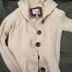 Abercrombie & Fitch Cream Cable-Knit Shawl Collar Cardigan
